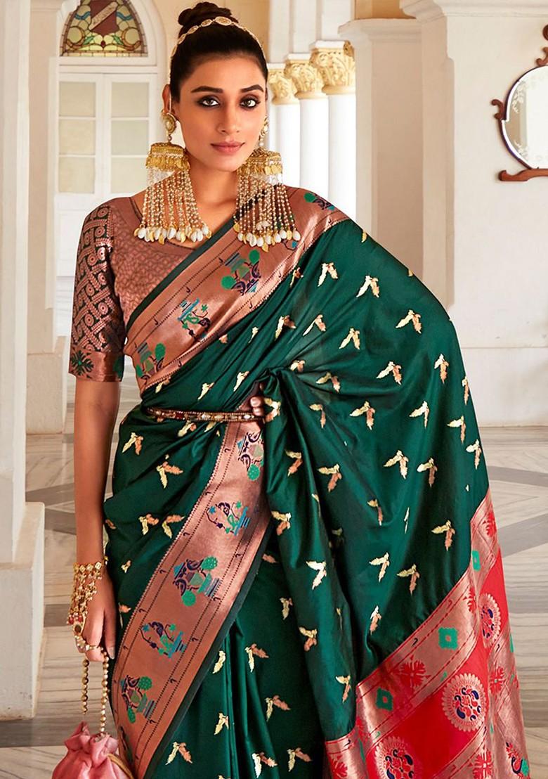 Green Embroidered Poly Blend Saree Set With Blouse