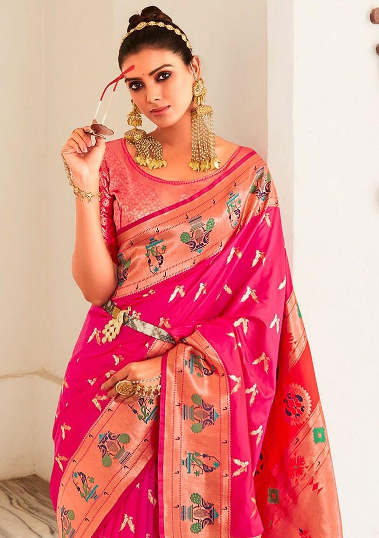 Pink Embroidered Poly Blend Saree Set With Blouse