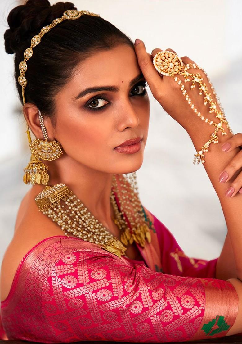 Pink Embroidered Poly Blend Saree Set With Blouse