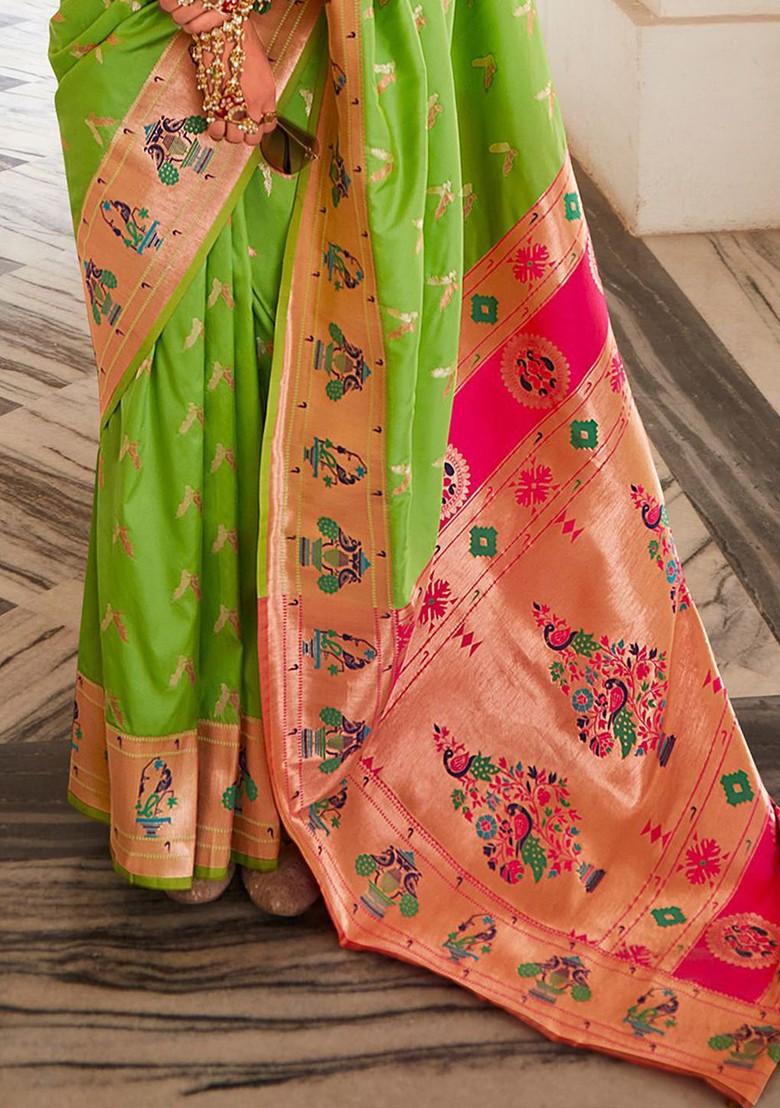Green Woven Design Poly Blend Saree Set With Blouse