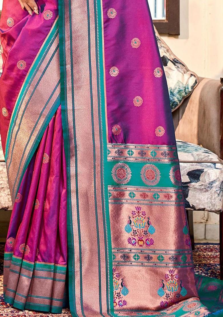 Purple Embroidered Poly Blend Saree Set With Blouse