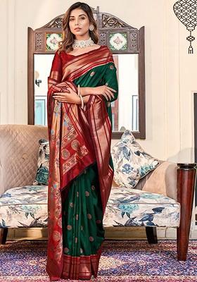Green Embroidered Poly Blend Saree Set With Blouse