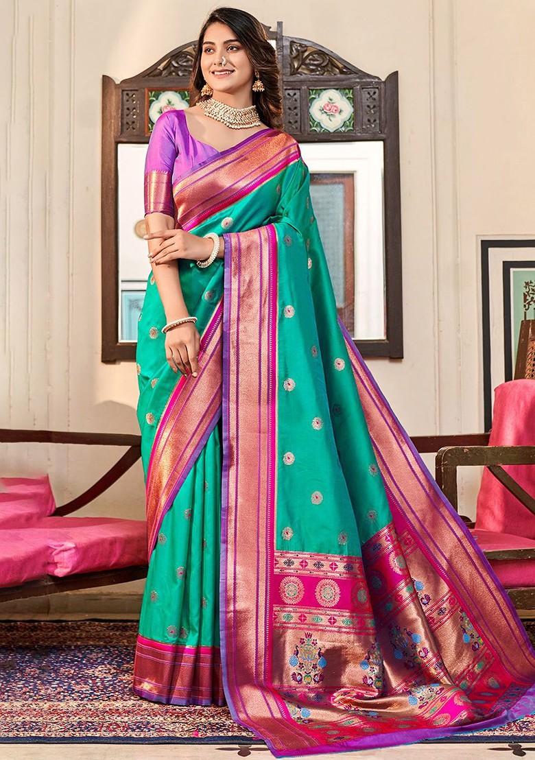 Green Embroidered Poly Blend Saree Set With Blouse