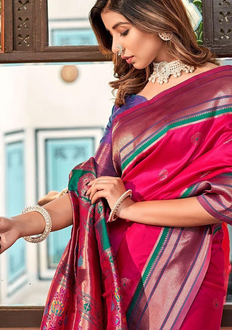 Red Embroidered Poly Blend Saree Set With Blouse