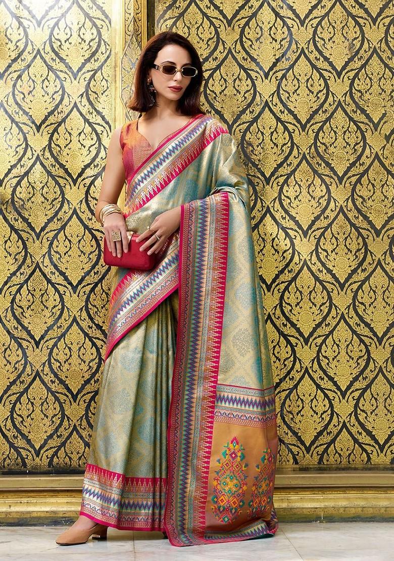 Grey Embroidered Poly Blend Saree Set With Blouse
