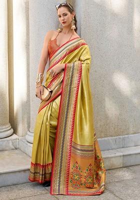 Yellow Embroidered Poly Blend Saree Set With Blouse