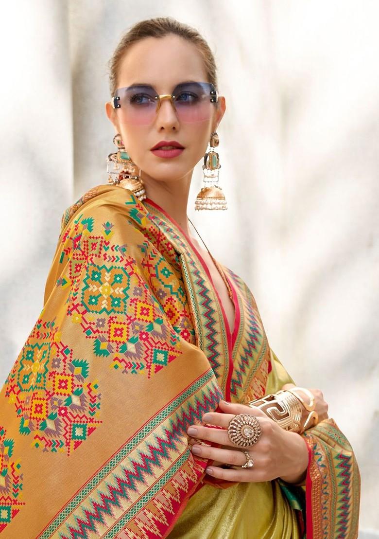 Yellow Embroidered Poly Blend Saree Set With Blouse