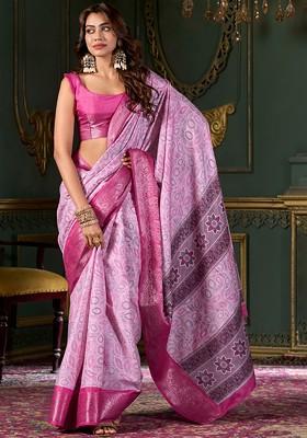 Magenta Embroidered Poly Blend Saree Set With Blouse
