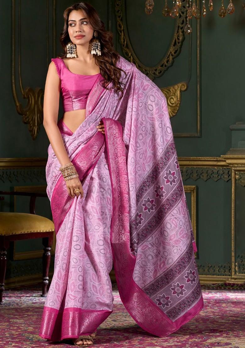 Magenta Embroidered Poly Blend Saree Set With Blouse