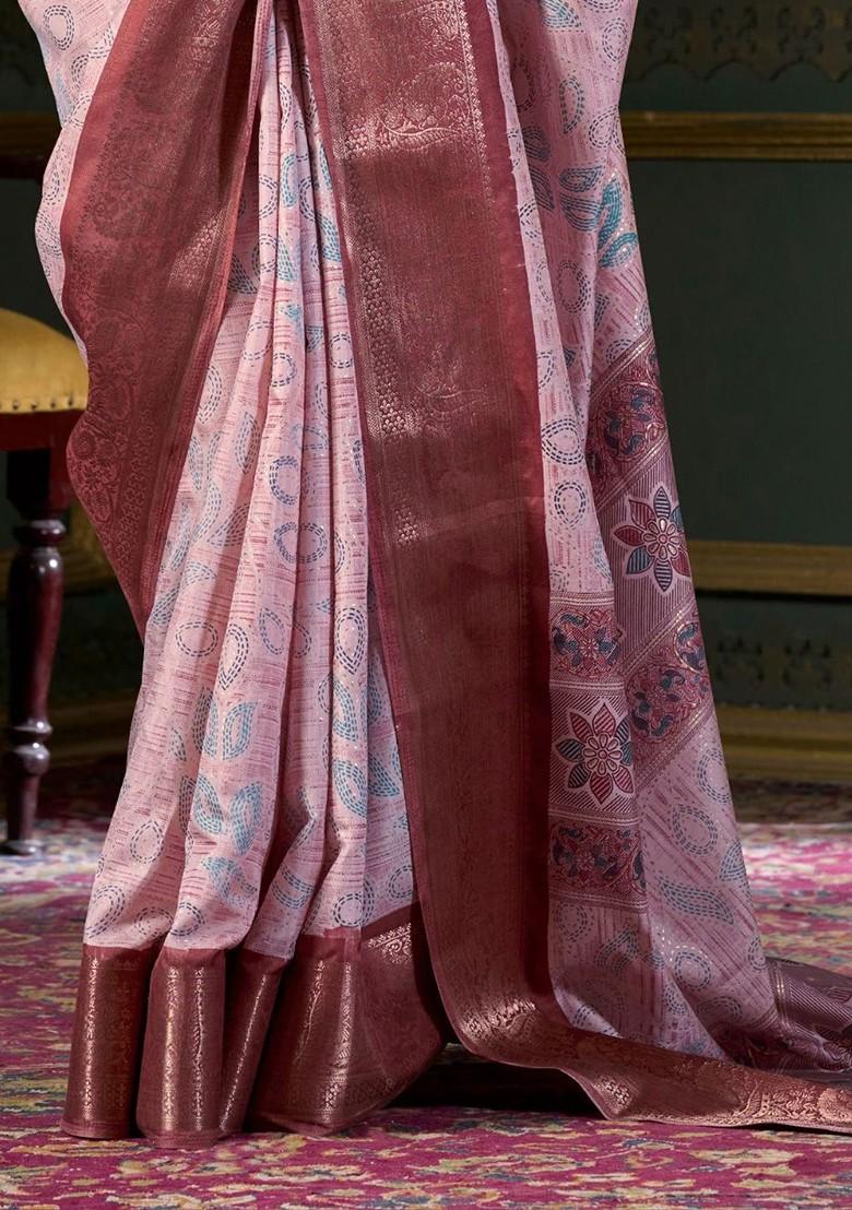 Coffee Brown Embroidered Poly Blend Saree Set With Blouse