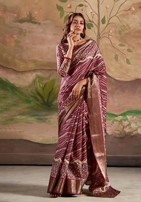 Mauve Embroidered Poly Blend Saree Set With Blouse