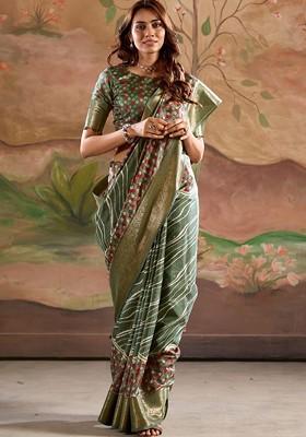 Green Embroidered Poly Blend Saree Set With Blouse