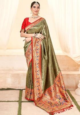 Green Embroidered Poly Blend Saree Set With Blouse