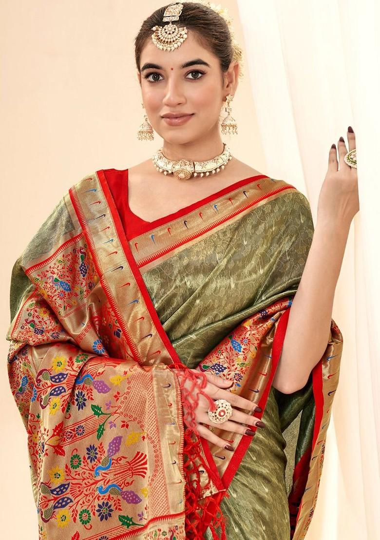 Green Embroidered Poly Blend Saree Set With Blouse