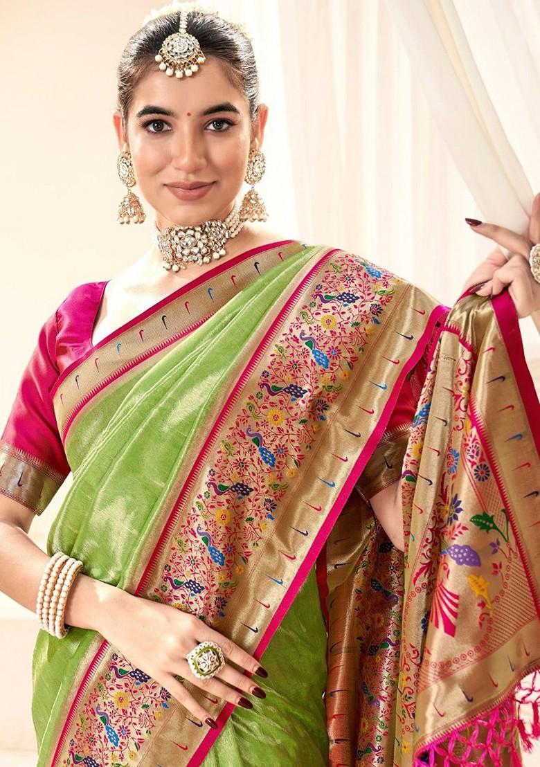 Green Embroidered Poly Blend Saree Set With Blouse