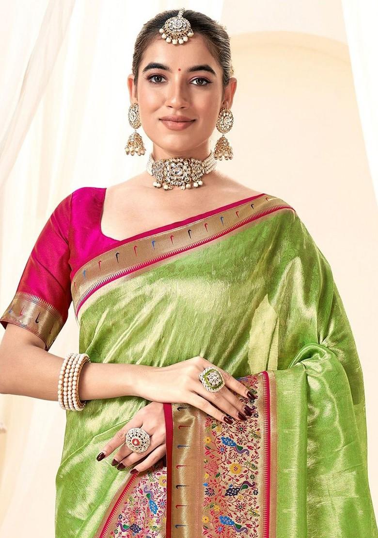 Green Embroidered Poly Blend Saree Set With Blouse