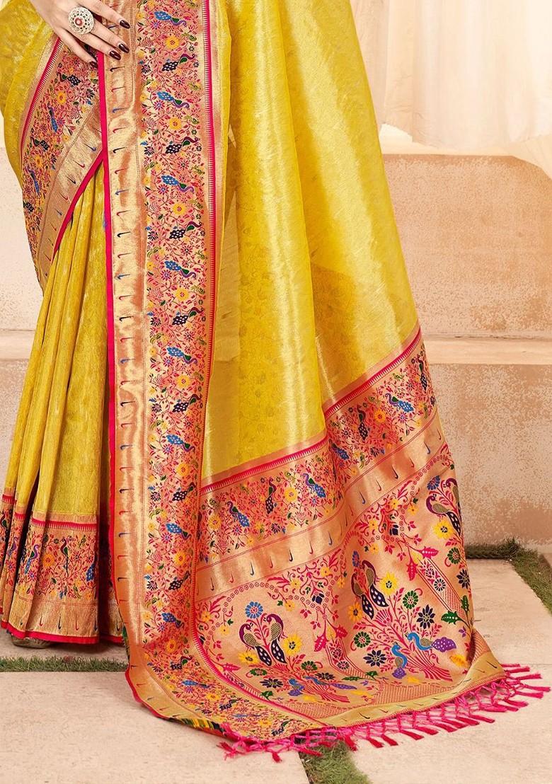 Yellow Embroidered Poly Blend Saree Set With Blouse