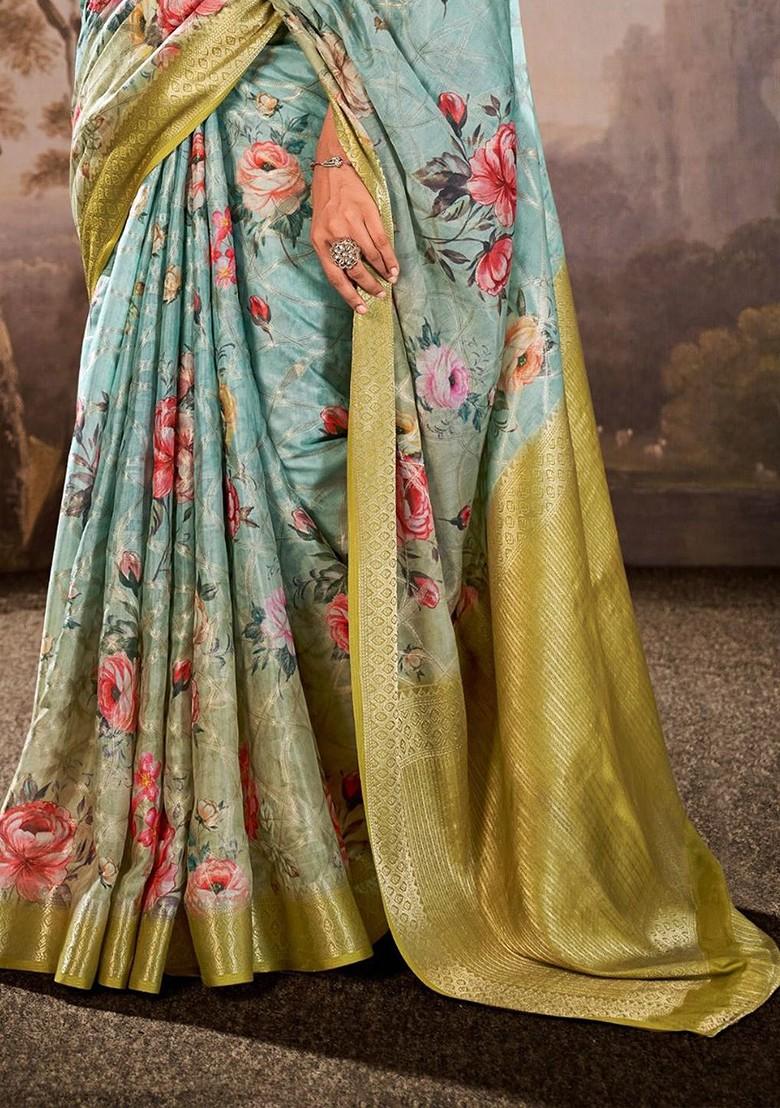 Blue Woven Design Poly Blend Saree Set With Blouse