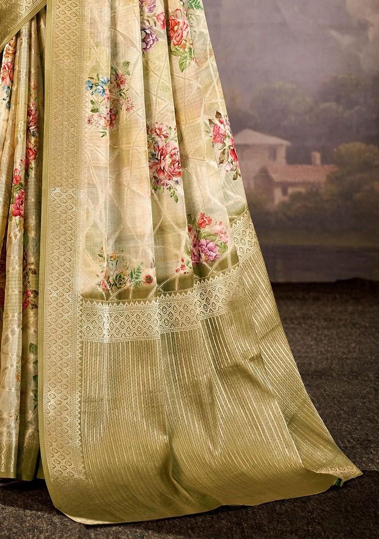 Green Embroidered Poly Blend Saree Set With Blouse