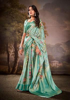 Blue Woven Design Poly Blend Saree Set With Blouse