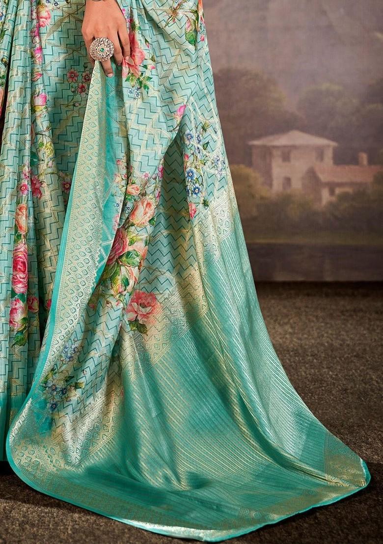 Blue Woven Design Poly Blend Saree Set With Blouse