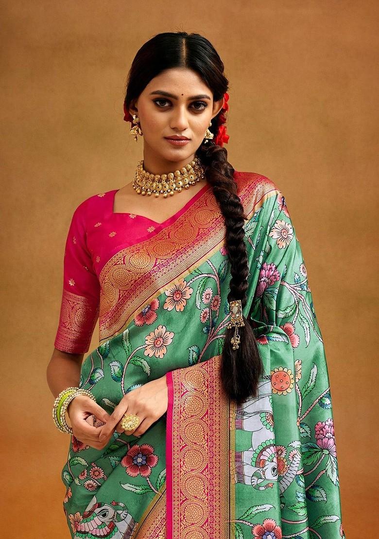 Blue Embroidered Poly Blend Saree Set With Blouse