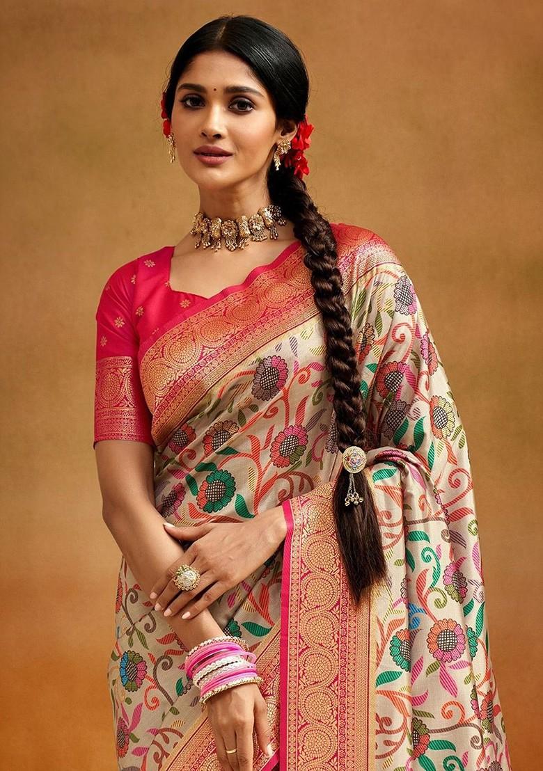 Red Embroidered Poly Blend Saree Set With Blouse