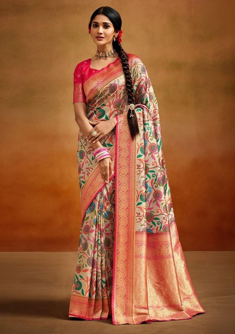 Red Embroidered Poly Blend Saree Set With Blouse