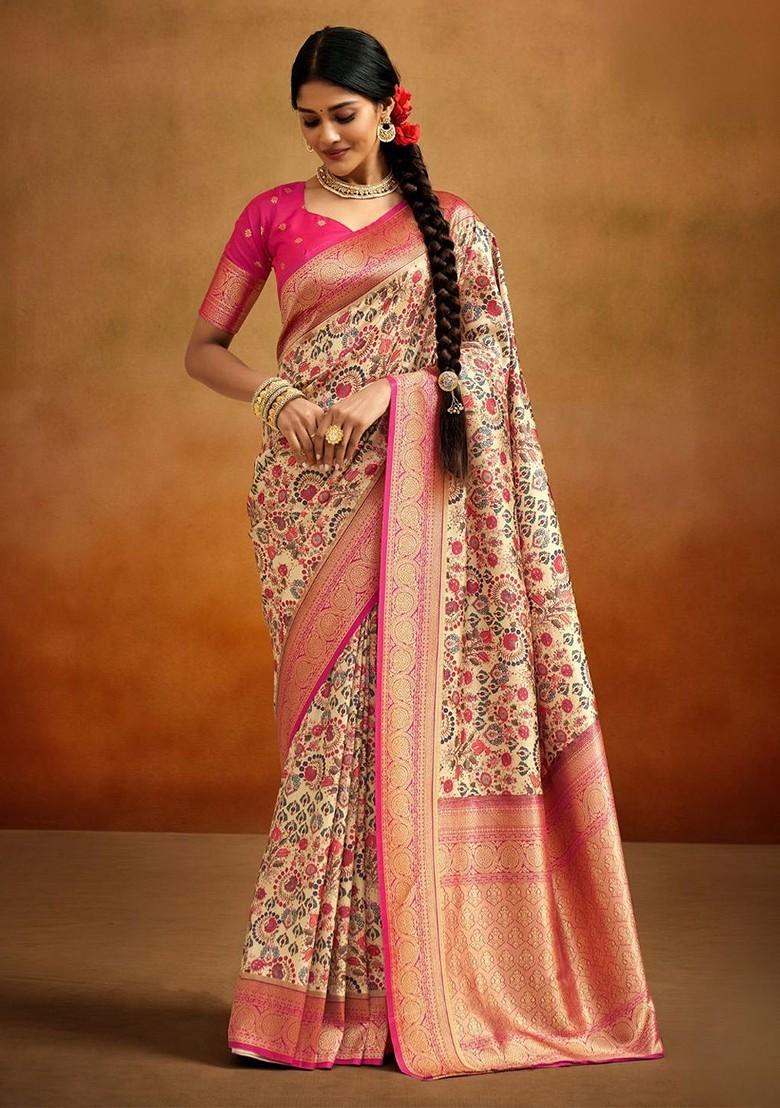 White Embroidered Poly Blend Saree Set With Blouse