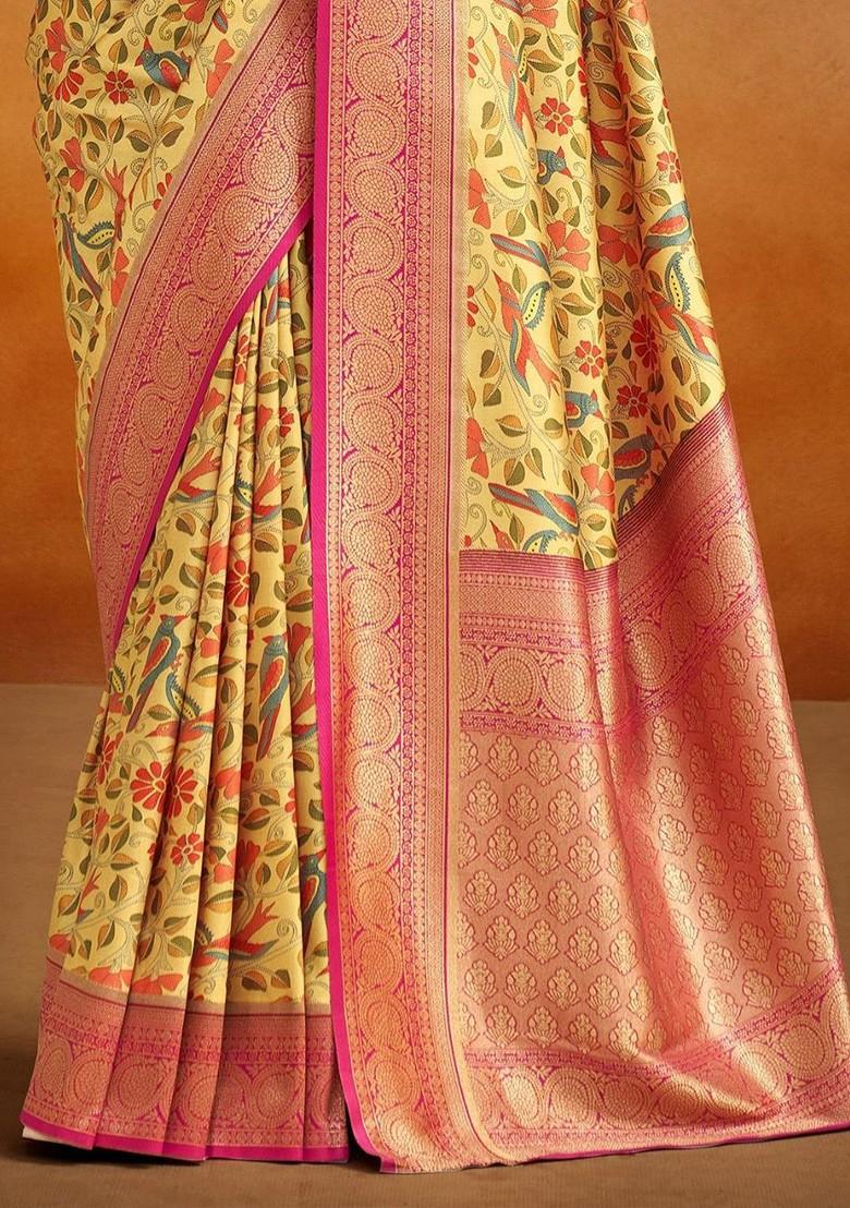 Yellow Embroidered Poly Blend Saree Set With Blouse