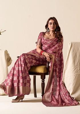 Maroon Embroidered Poly Blend Saree Set With Blouse