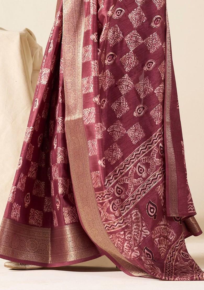 Maroon Embroidered Poly Blend Saree Set With Blouse