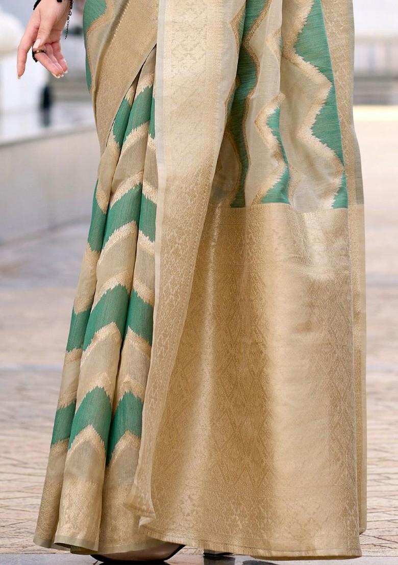 Green Embroidered Poly Blend Saree Set With Blouse