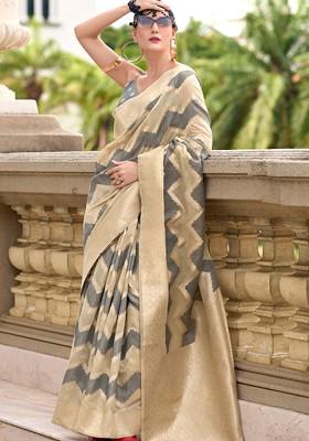 Grey Embroidered Poly Blend Saree Set With Blouse