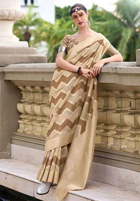 Bronze Brown Embroidered Poly Blend Saree Set With Blouse