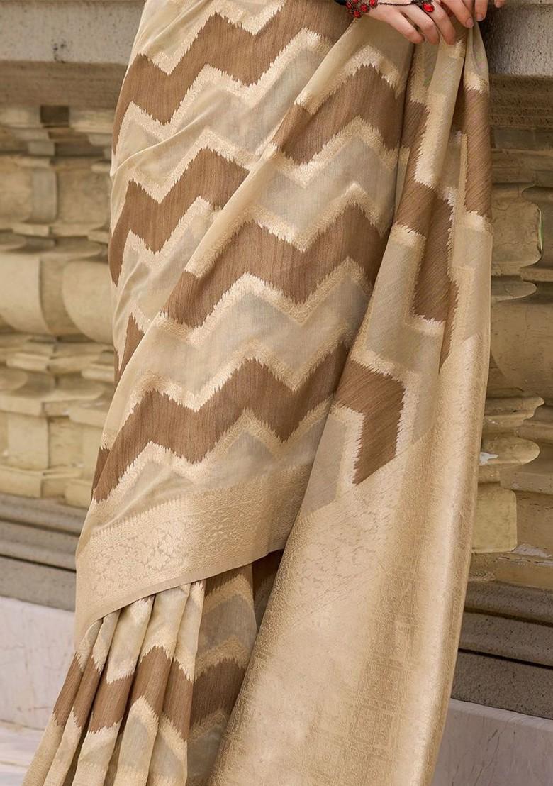 Bronze Brown Embroidered Poly Blend Saree Set With Blouse