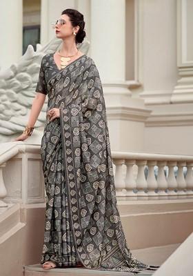 Black Embroidered Poly Blend Saree Set With Blouse