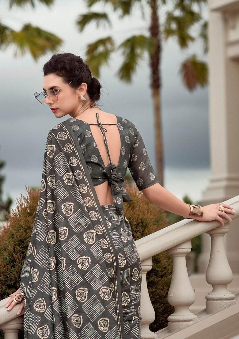 Black Embroidered Poly Blend Saree Set With Blouse