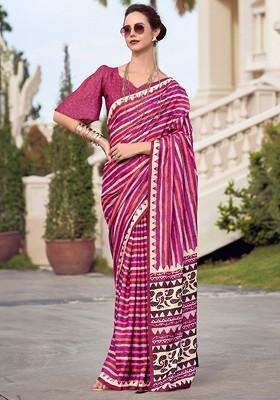 Maroon Embroidered Poly Blend Saree Set With Blouse