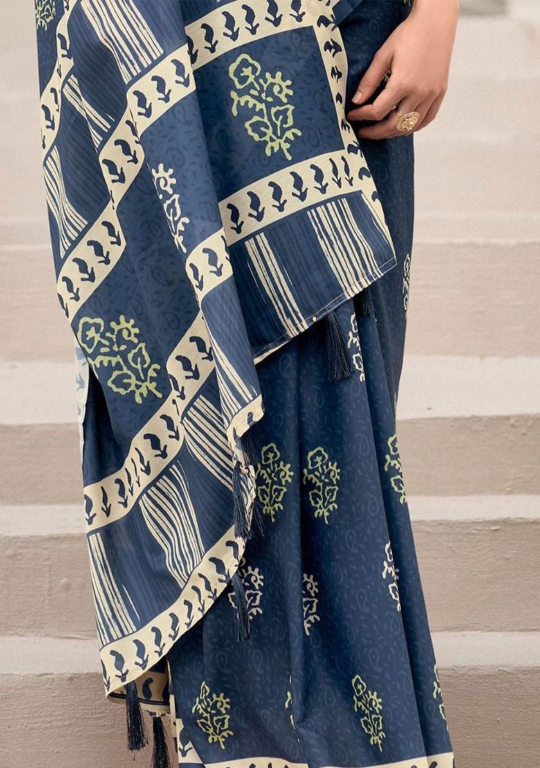 Grey Embroidered Poly Blend Saree Set With Blouse