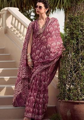 Mauve Embroidered Poly Blend Saree Set With Blouse