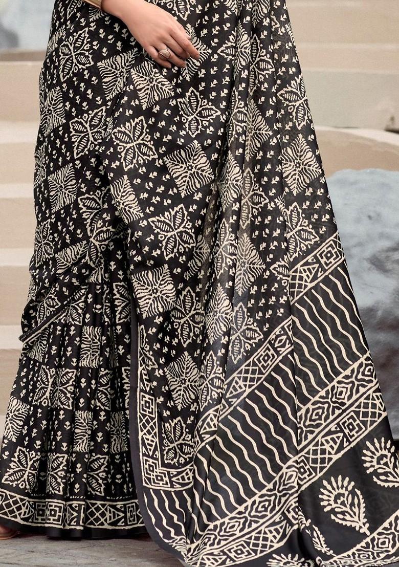 Black Embroidered Poly Blend Saree Set With Blouse