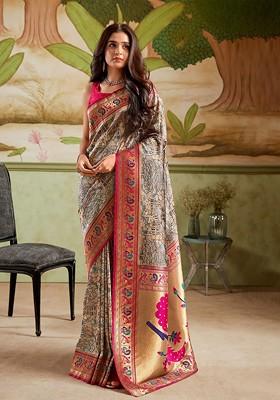 Yellow Embroidered Poly Blend Saree Set With Blouse