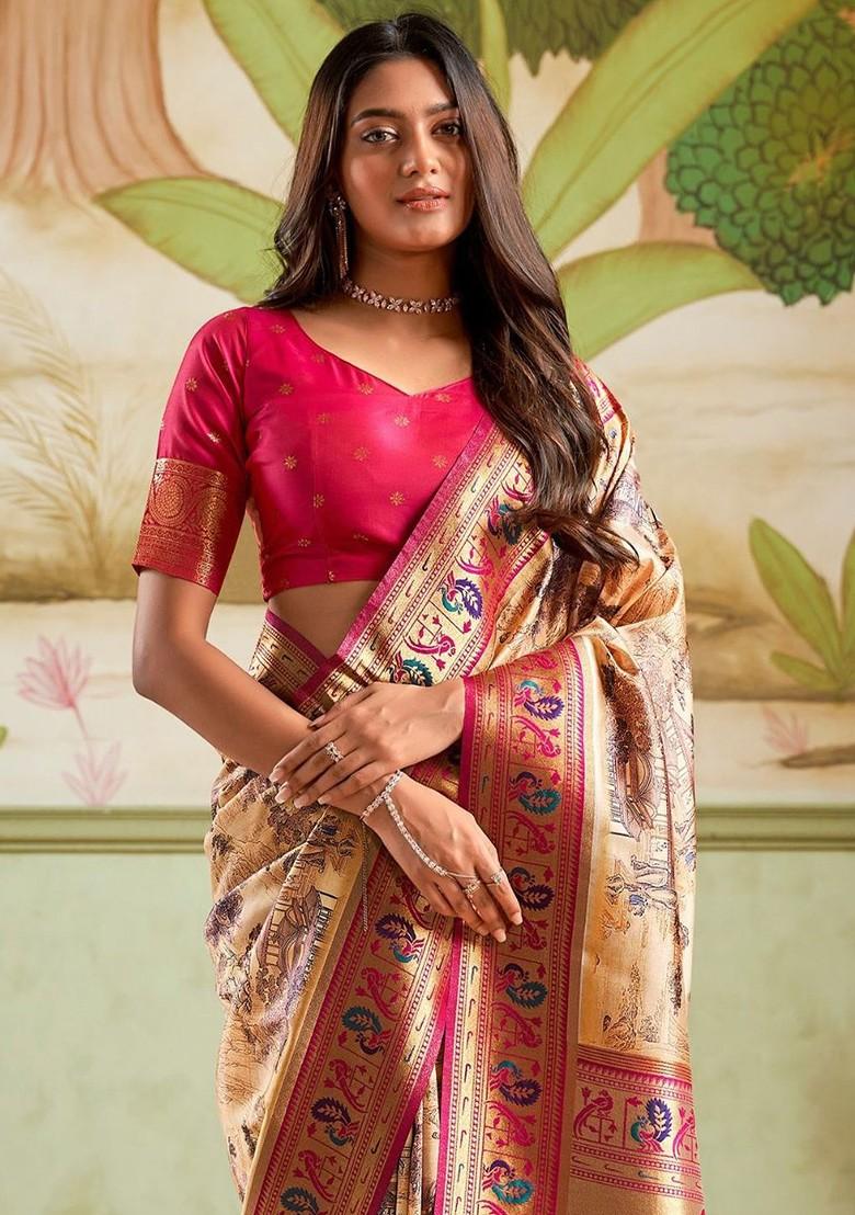 Pink Embroidered Poly Blend Saree Set With Blouse