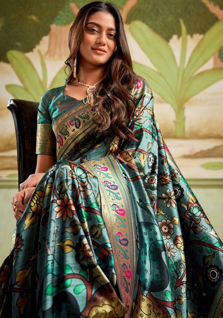 Blue Woven Design Poly Blend Saree Set With Blouse