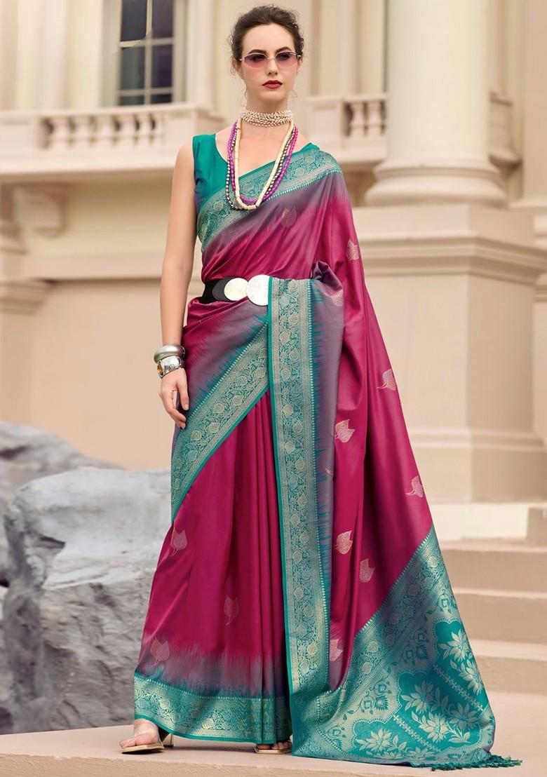 Maroon Embroidered Poly Blend Saree Set With Blouse