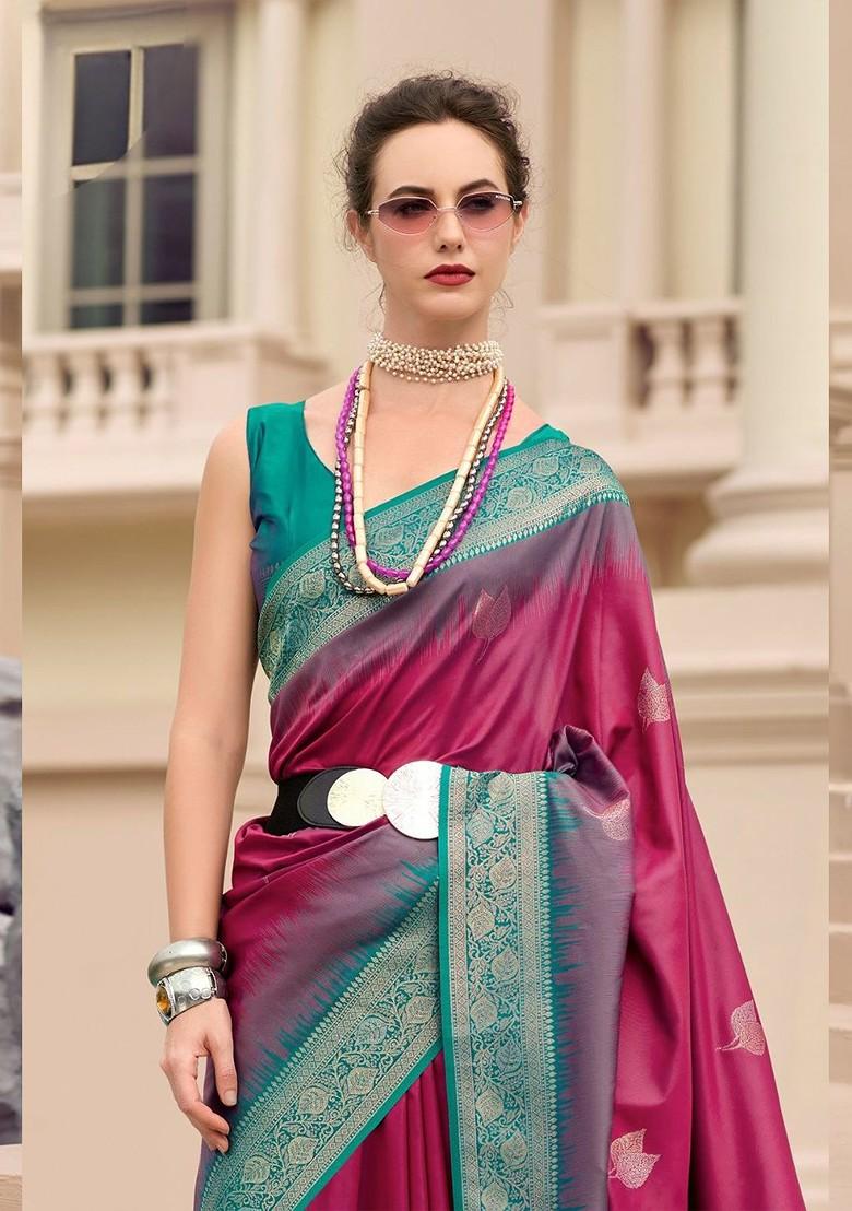 Maroon Embroidered Poly Blend Saree Set With Blouse