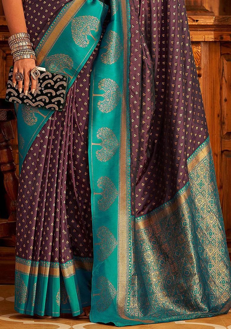 Purple Embroidered Poly Blend Saree Set With Blouse