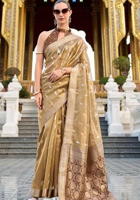 Mustard Yellow Embroidered Poly Blend Saree Set With Blouse