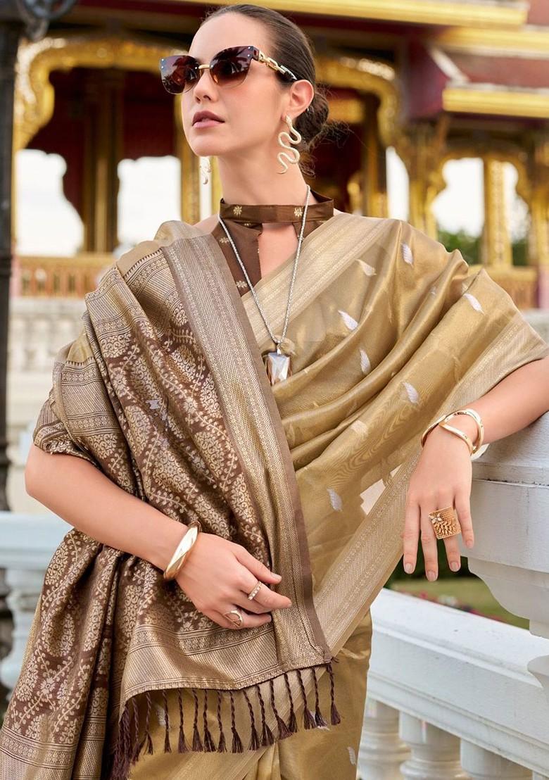 Mustard Yellow Embroidered Poly Blend Saree Set With Blouse